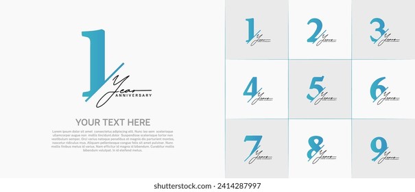 Set of Anniversary Logotype blue and purple color with calligraphy can be use for special day celebration
