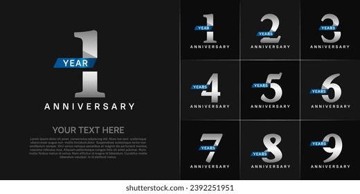 Set of Anniversary Logotype with blue ribbon, silver color can be use for special day celebration