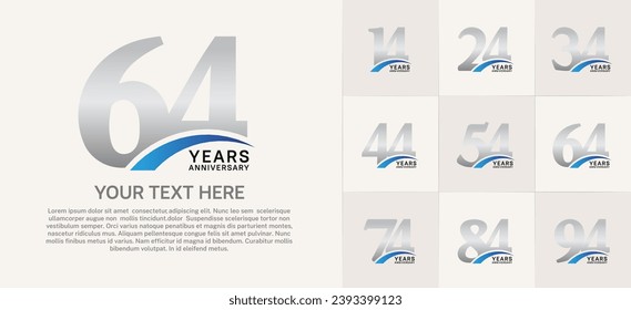 Set of Anniversary Logotype with blue swoosh, silver color can be use for special day celebration