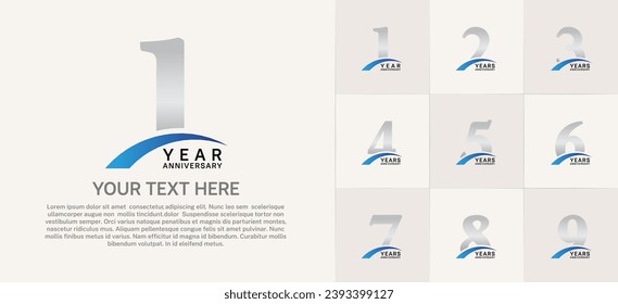 Set of Anniversary Logotype with blue swoosh, silver color can be use for special day celebration