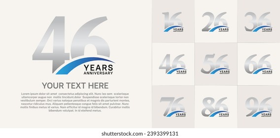 Set of Anniversary Logotype with blue swoosh, silver color can be use for special day celebration