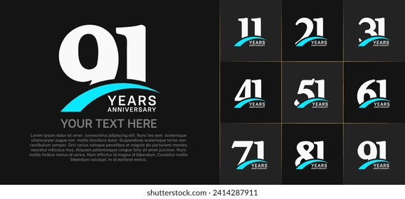 Set of Anniversary Logotype with blue swoosh, white color can be use for special day celebration