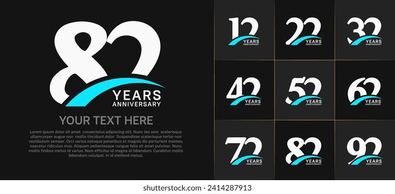 Set of Anniversary Logotype with blue swoosh, white color can be use for special day celebration