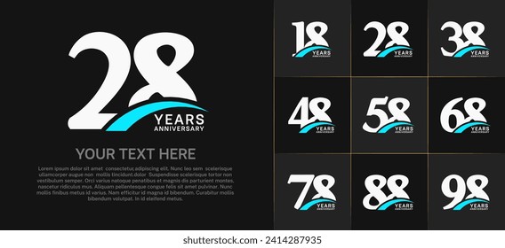 Set of Anniversary Logotype with blue swoosh, white color can be use for special day celebration