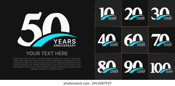 Set of Anniversary Logotype with blue swoosh, white color can be use for special day celebration