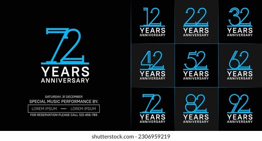 conjunto de años logotipo de color azul y blanco para evento de celebración especial
