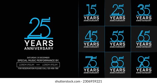 set of anniversary logotype blue and white color for special celebration event