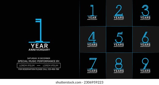 set of anniversary logotype blue and white color for special celebration event