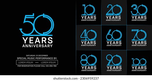 set of anniversary logotype blue and white color for special celebration event