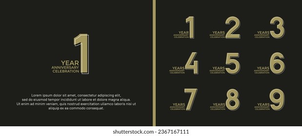 conjunto de aniversario logotipo color marrón en fondo oscuro para momento de celebración