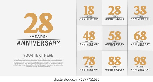 Juego de Aniversario Logotipo color marrón se puede usar para celebración de día especial