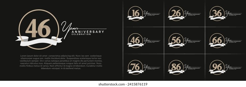 Set of Anniversary Logotype brown color with ring and white ribbon can be use for special day celebration