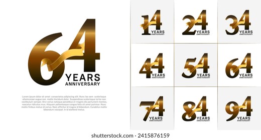 Set of Anniversary Logotype brown color with gold ribbon can be use for special day celebration