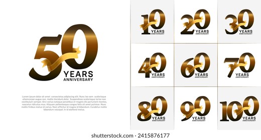Set of Anniversary Logotype brown color with gold ribbon can be use for special day celebration