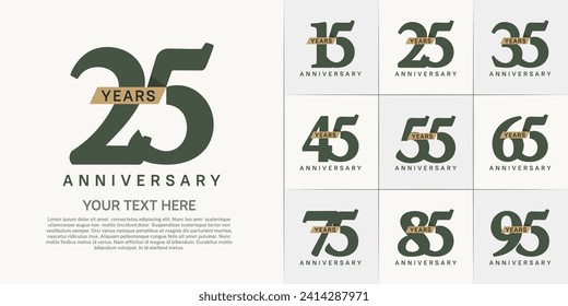 Set of Anniversary Logotype with brown ribbon, dark green color can be use for special day celebration