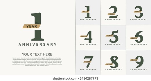 Set of Anniversary Logotype with brown ribbon, dark green color can be use for special day celebration