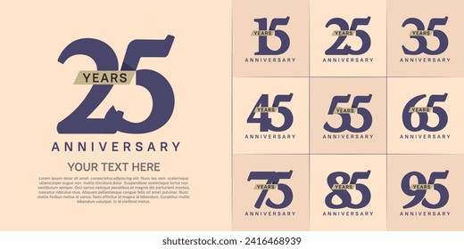 Set of Anniversary Logotype with brown ribbon, purple color can be use for special day celebration