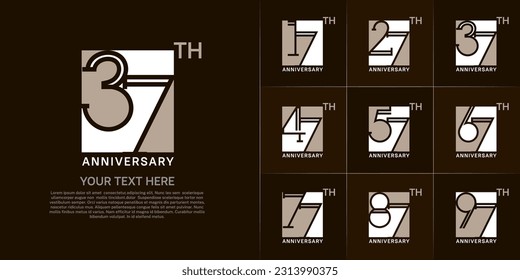 set of anniversary logotype brown and white color in square for special celebration event