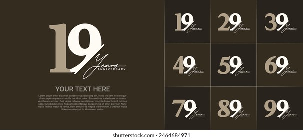 Conjunto de Logotipo de Aniversario de color marrón y blanco con caligrafía se puede utilizar para la celebración de un día especial