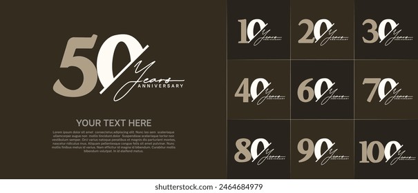 Set of Anniversary Logotype brown and white color with calligraphy can be use for special day celebration