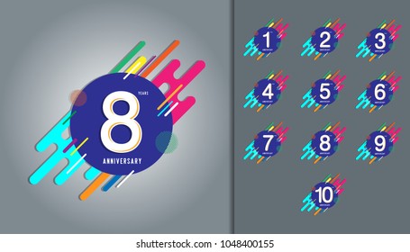 Set of anniversary logotype. Anniversary celebration with colorful abstract background design for booklet, leaflet, magazine, brochure poster, web, invitation or greeting card. Vector illustration.