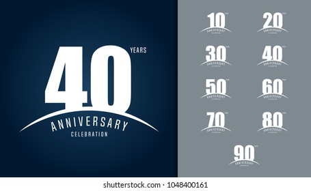 Set of anniversary logotype. Anniversary celebration design template for booklet, leaflet, magazine, brochure poster, web, invitation or greeting card. Vector illustration.