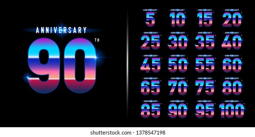 Set of anniversary logotype. Colorful vintage anniversary celebration emblem design for company profile, booklet, leaflet, magazine, brochure, web, invitation or greeting card. Vector illustration.