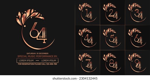 set of anniversary logotype copper color with swoosh and ornament for special celebration event