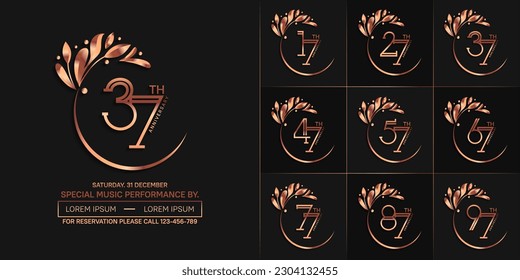 set of anniversary logotype copper color with swoosh and ornament for special celebration event