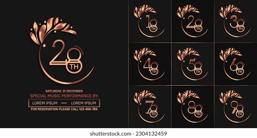 set of anniversary logotype copper color with swoosh and ornament for special celebration event