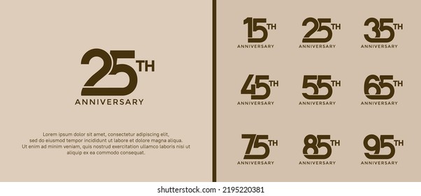 set of anniversary logotype dark brown color on soft background for celebration moment