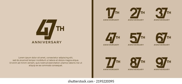 set of anniversary logotype dark brown color on soft background for celebration moment