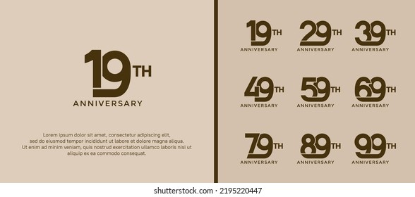 conjunto de logotipo de aniversario color marrón oscuro sobre fondo suave para momento de celebración