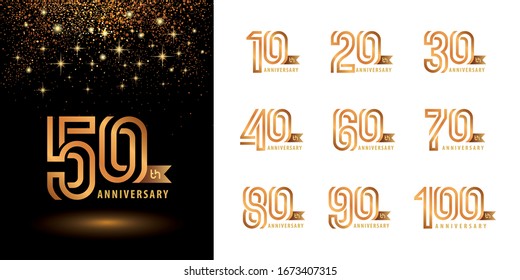 Set of Anniversary logotype design, Celebrate Anniversary Logo multiple line for Congratulation celebration event, invitation, greeting, web template, Flyer and booklet, Abstract golden logo vector