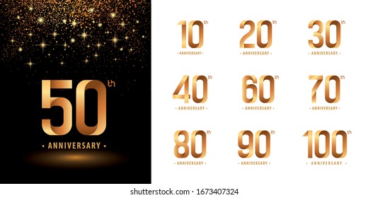 Set of Anniversary logotype design, Celebrate Anniversary Logo multiple line for Congratulation celebration event, invitation, greeting, web template, Flyer and booklet, Abstract golden logo vector