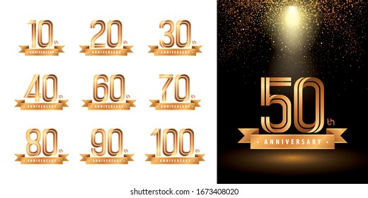 Set of Anniversary logotype design, Celebrate Anniversary Logo multiple line for Congratulation celebration event, invitation, greeting, web template, Flyer, booklet, Abstract silver and golden logo