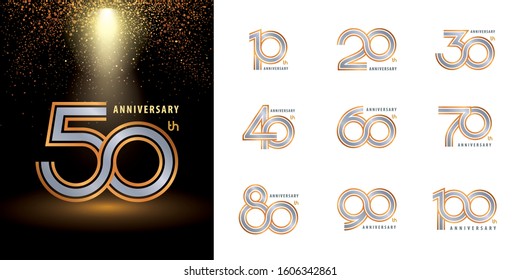 Set of Anniversary logotype design, Celebrating Anniversary Logo multiple line silver and golden for celebration event, invitation, greeting, web template, Flyer, Infinity logo vector illustration