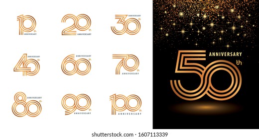 Juego de diseño de logotipo de aniversario, logo de celebración de aniversario múltiples línea dorada para celebración evento, invitación, saludo, plantilla web, volante, folleto, ilustración vectorial del logotipo Gold Infinity 