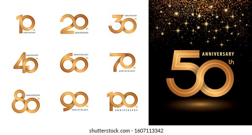 Set of Anniversary logotype design, Celebrating anniversary logo multiple line golden for celebration event, invitation, greeting, web template, Flyer, booklet, Gold Infinity logo vector illustration 