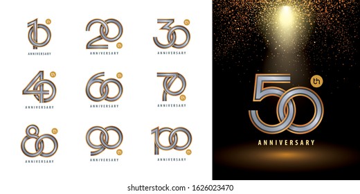 Set of Anniversary logotype design, Celebrating Anniversary Logo multiple line golden for celebration event, invitation, greeting, unite, harmony, together Infinity loop logo vector, abstract weave