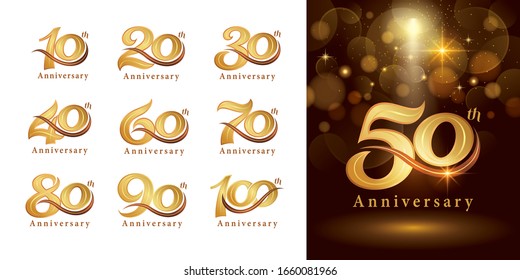 Set of Anniversary logotype design, Elegant Classic Logo, Vintage and Retro Serif Number Letters, Celebrate Anniversary Logo silver and golden for Congratulation celebration event, invitation,greeting