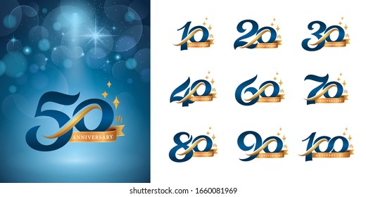 Set of Anniversary logotype design, Elegant Classic Logo, Vintage and Retro Serif Number Letters, Celebrate Anniversary Logo silver and golden for Congratulation celebration event, invitation,greeting