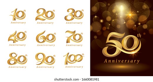 Set of Anniversary logotype design, Elegant Classic Logo, Vintage and Retro Serif Number Letters, Celebrate Anniversary Logo silver and golden for Congratulation celebration event, invitation,greeting