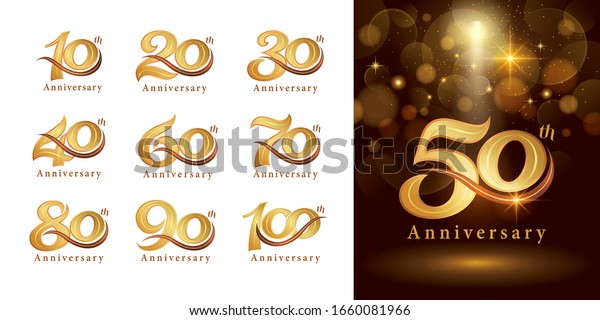 Set of Anniversary logotype design,\
Elegant Classic Logo, Vintage and Retro Serif Number Letters,\
Celebrate Anniversary Logo silver and golden for Congratulation\
celebration event,\
invitation,greeting