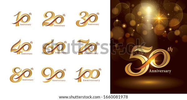 Set of Anniversary logotype design,\
Elegant Classic Logo, Vintage and Retro Serif Number Letters,\
Celebrate Anniversary Logo silver and golden for Congratulation\
celebration event,\
invitation,greeting