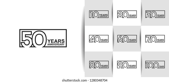 set of anniversary logotype design flat black color on white background for celebration 