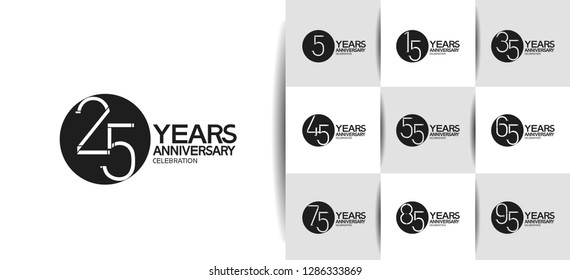 set of anniversary logotype design flat black color with circle on white for celebration event
