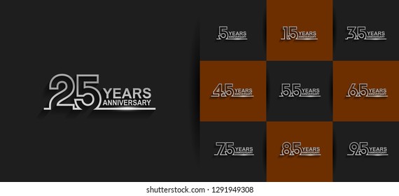 set of anniversary logotype design with line silver color for celebration moment