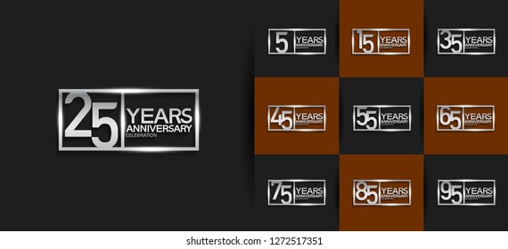 set of anniversary logotype design with silver color in square for precious moment
