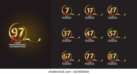 set of anniversary logotype design with silver and golden color in square isolated on black background